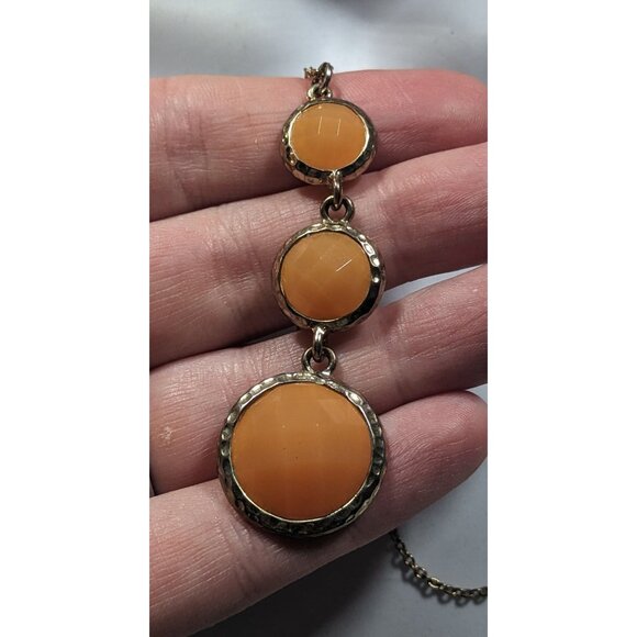Funky Orange And Gold Tone Gemmed Graduated Pendant Necklace - Picture 6 of 8